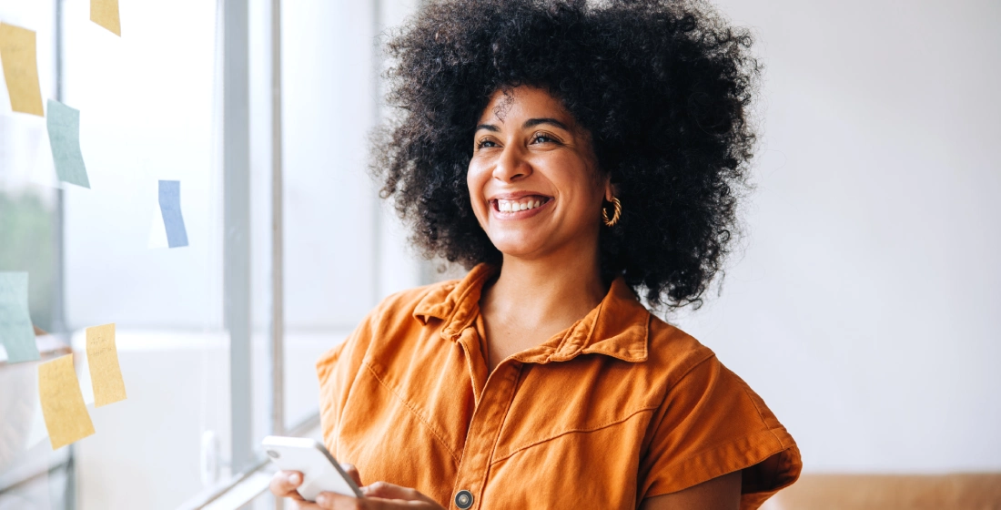 woman smiling in an office setting